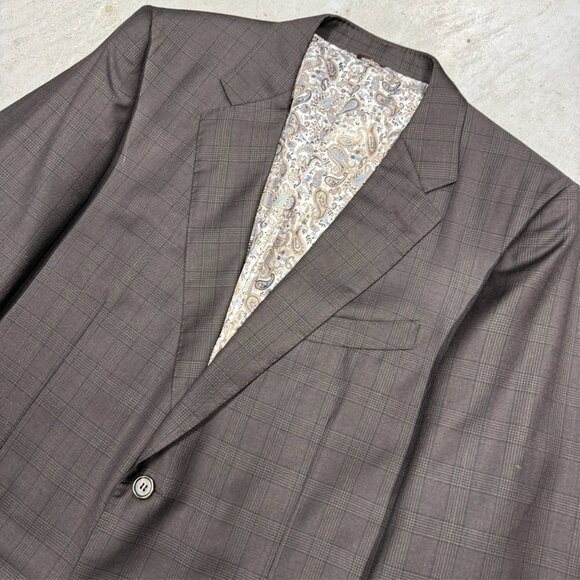 Bespoke John Ferrigamo Blazer Wool Sport Coat Brown Check 46R - Picture 2 of 10